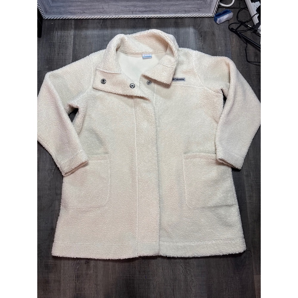 Columbia Panorama Long Jacket Cream Sherpa Fleece Snap Front Coat AW1333 2X